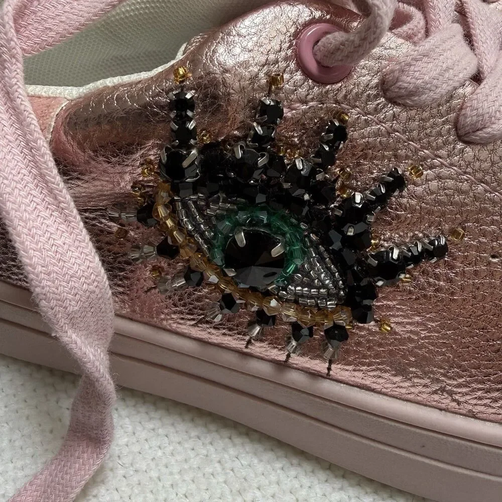 Kurt Geiger London Mini Laney Eye Sneakers Girls Size 4 Pink Lace Up Shoes